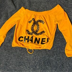 Chanel logo Yellow Off-Shoulder Top